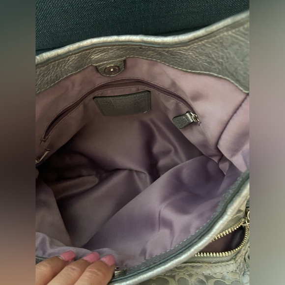 Coach Madison Gathered Sateen Signature Coach Logo Gray & Mettalic Silver Bag - Picture 12 of 16